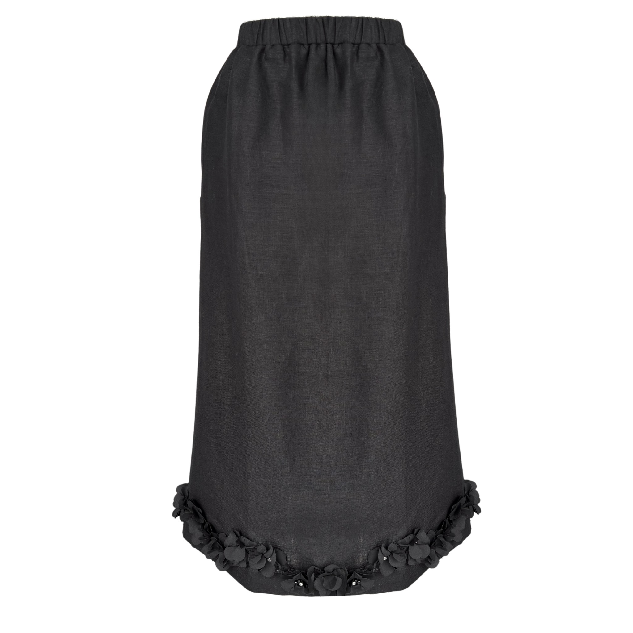 FLORAL APPLIQUÉ 100% LINEN SET BLACK