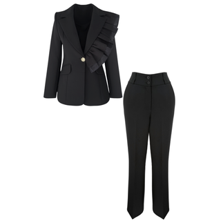 BLACK SUIT WITH DETACHABLE COLLAR DETAIL