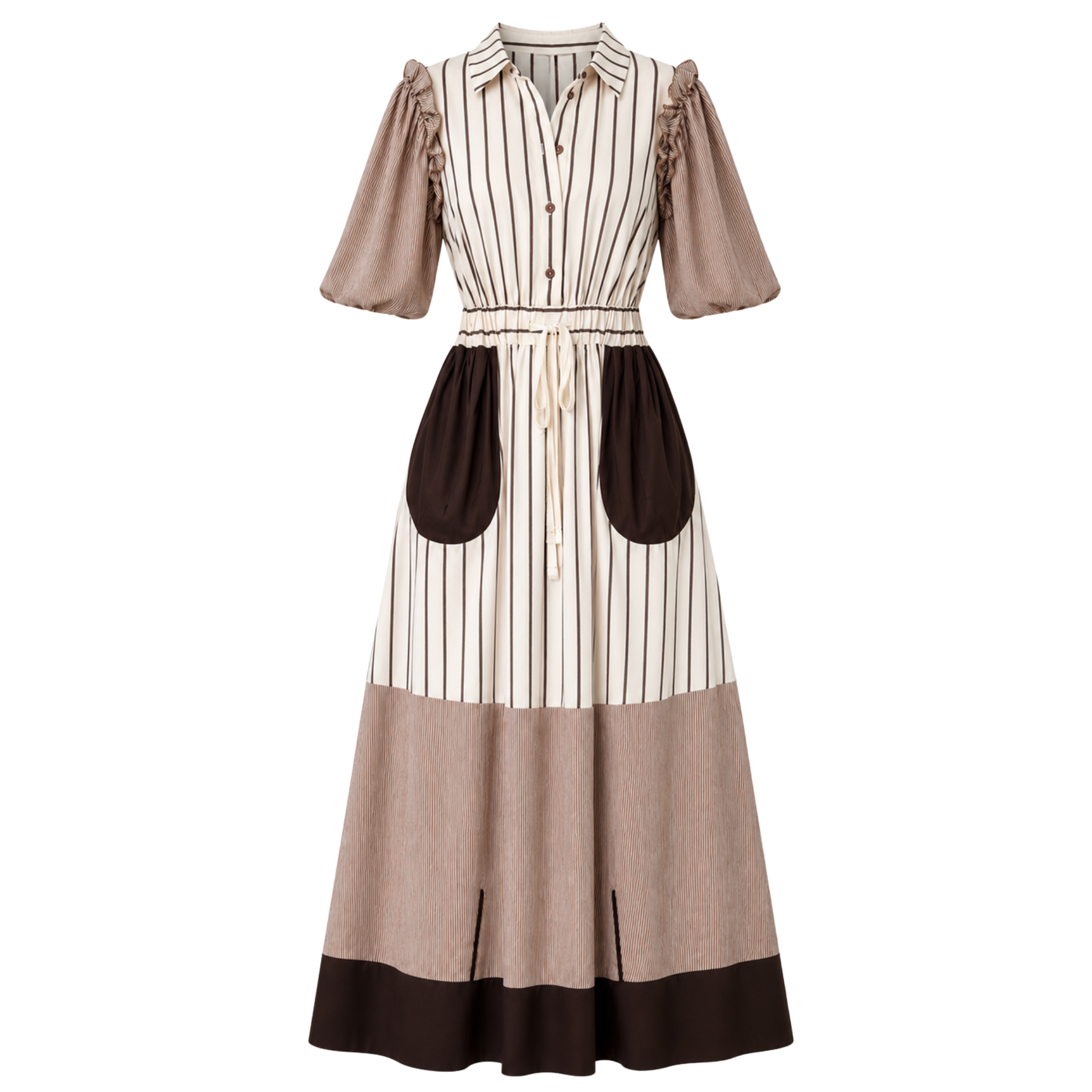 PUFF SLEEVE STRIPE DETAIL COTTON DRESS