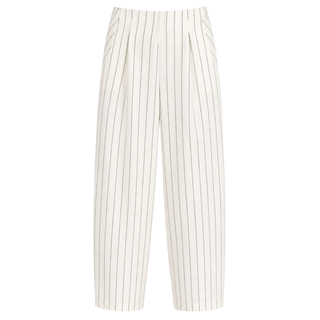 ÇİZGİLİ HAVUÇ KESİM KETEN PANTOLON EKRU