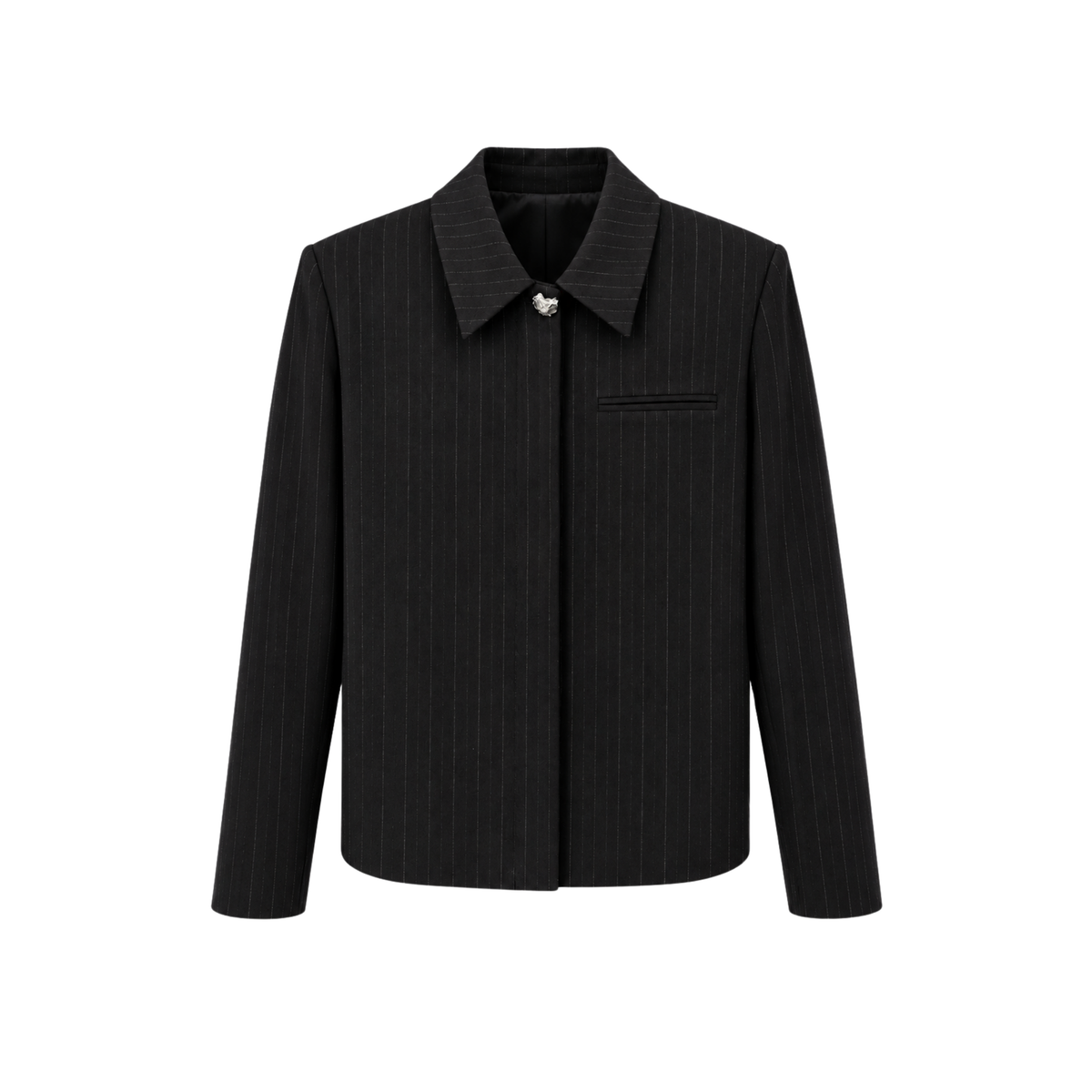PINSTRIPE JACKET AND TROUSER SUIT BLACK