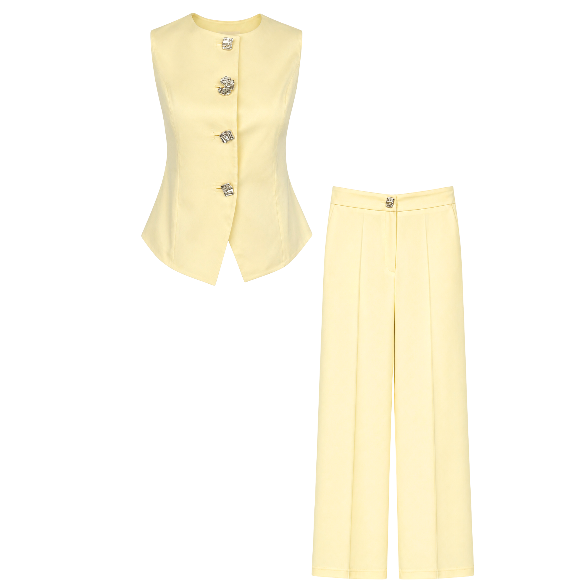 BUTTON DETAIL COTTON VEST AND TROUSERS SET YELLOW