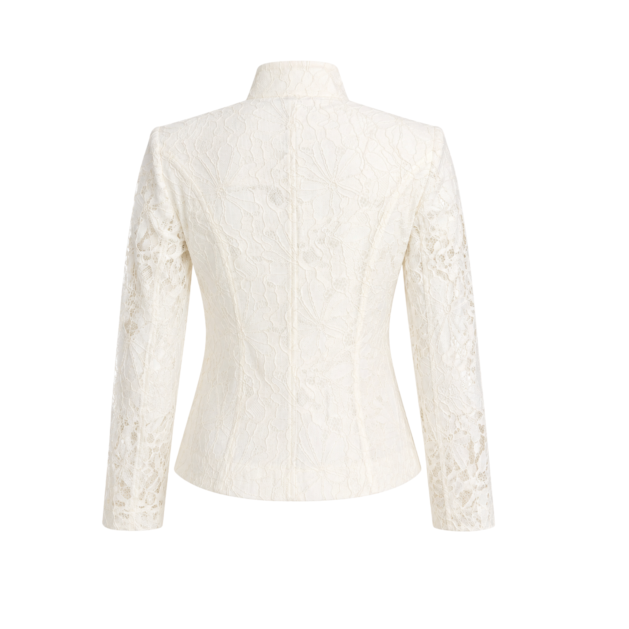 LACE HIGH NECK BUTTON DETAIL JACKET ECRU