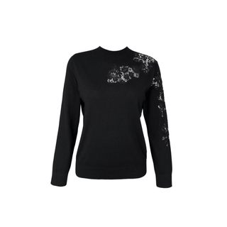 STAND COLLAR LACE DETAIL WOOL BLEND KNITTED BLACK