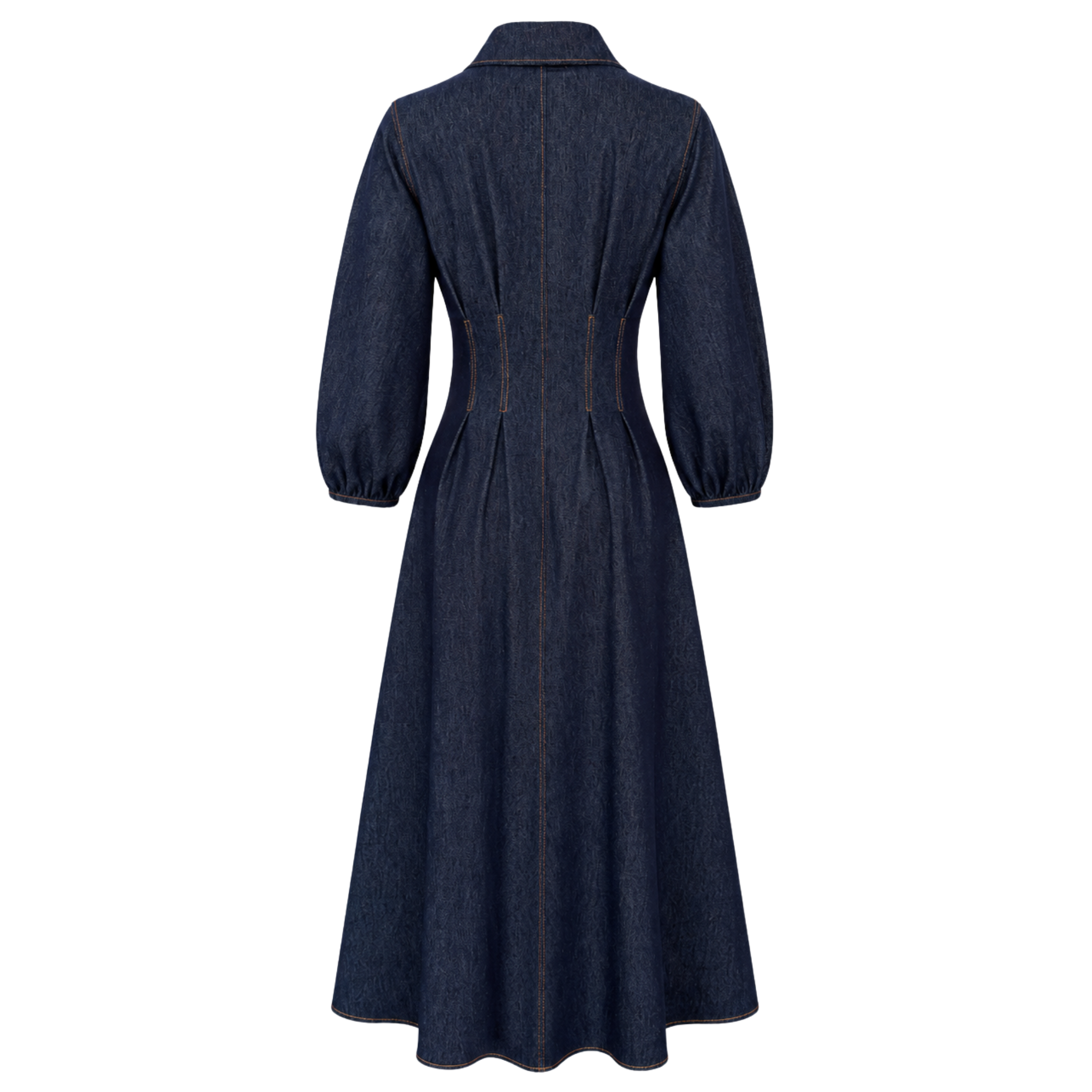 GOLD BUTTONS THREE-QUARTER SLEEVE DENIM DRESS INDIGO
