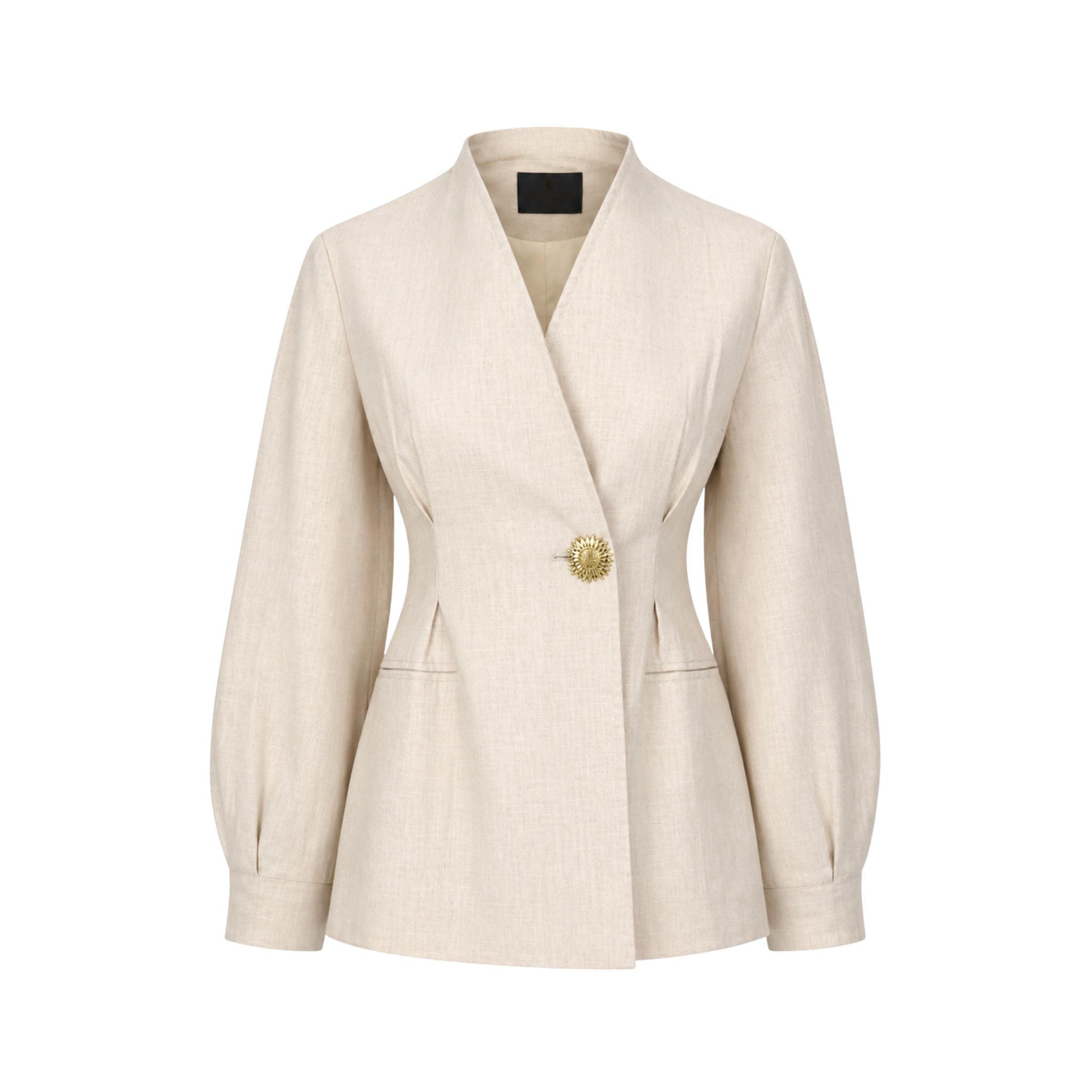 HIGH NECK WAIST-DEFINING LINEN SET STONE