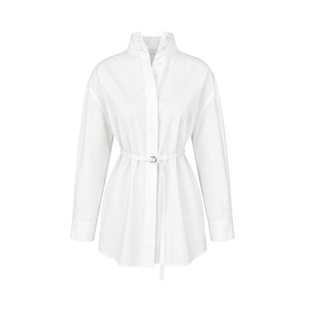 DİK YAKA BELİ BAĞLAMALI COTTON GÖMLEK BEYAZ