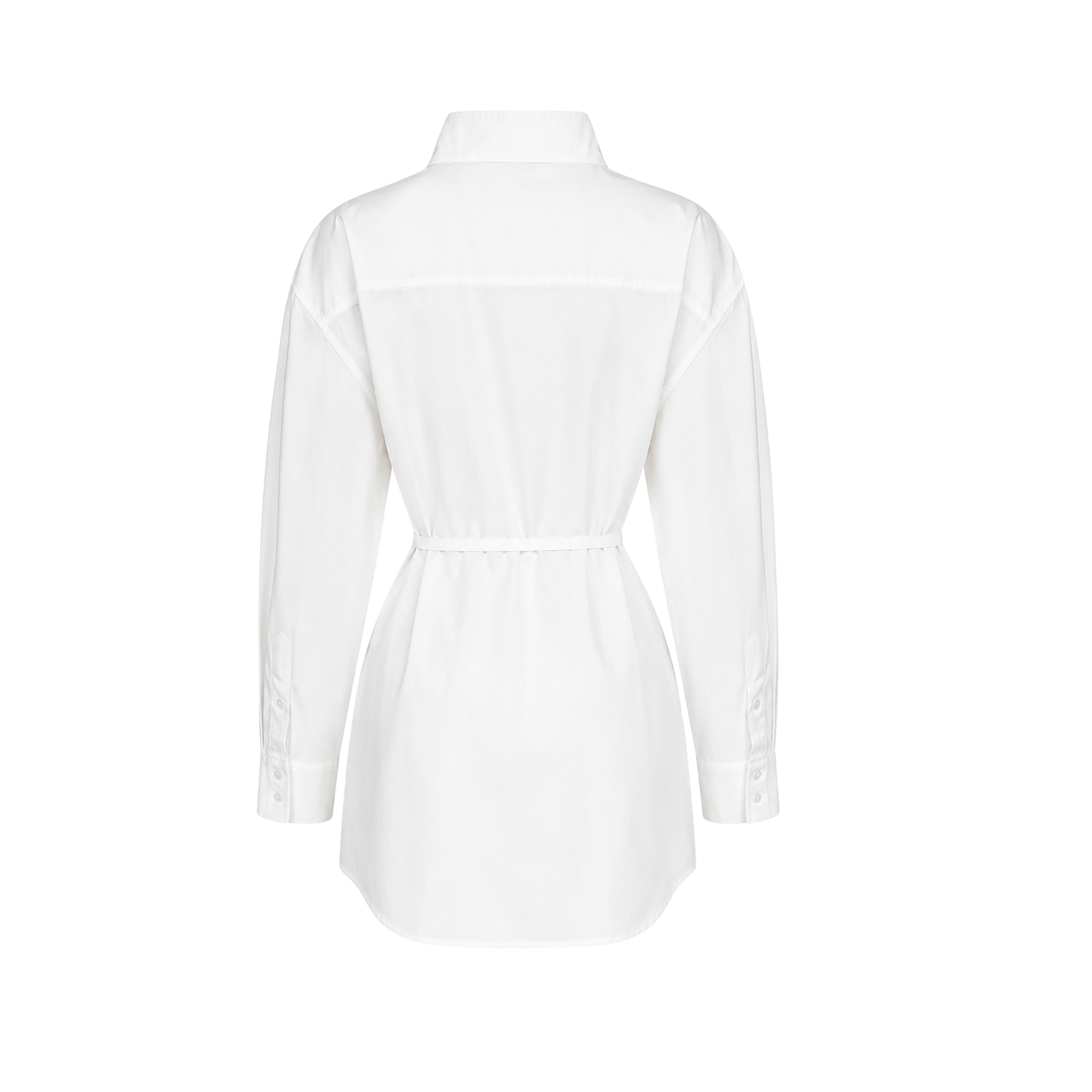 HIGH NECK TIE-FASTENING COTTON WAIST SHIRT WHITE