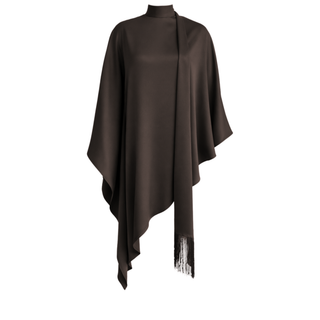 DİK YAKA ŞAL DETAY SATEN TAKIM KAHVE