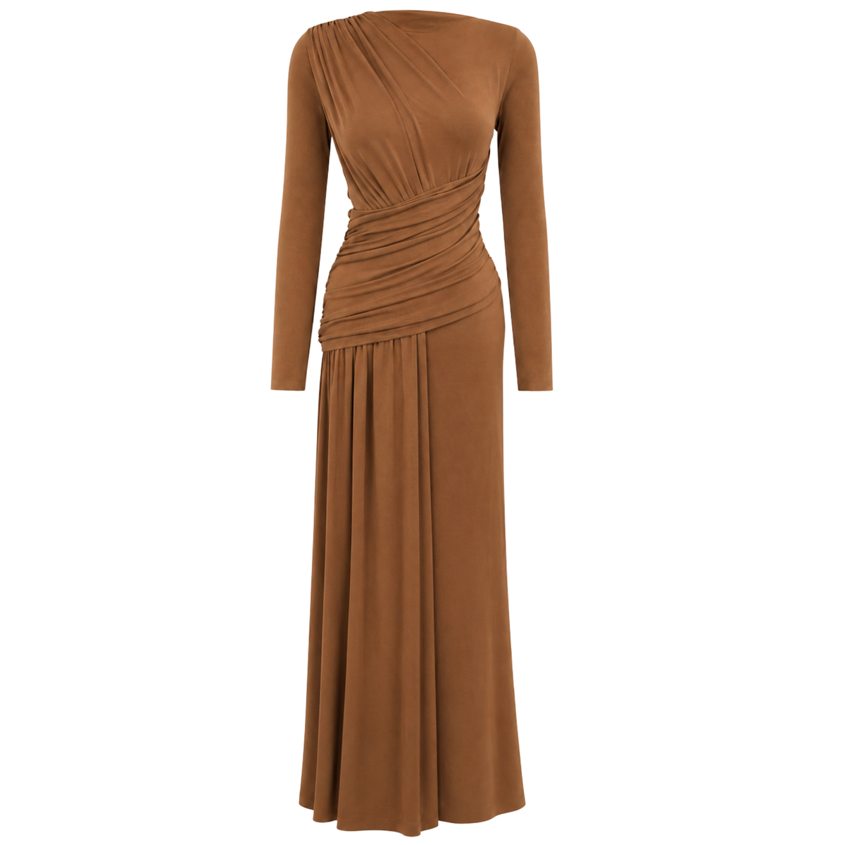 DRAPE DETAIL MAXI LENGTH FLOWY DRESS CAMEL
