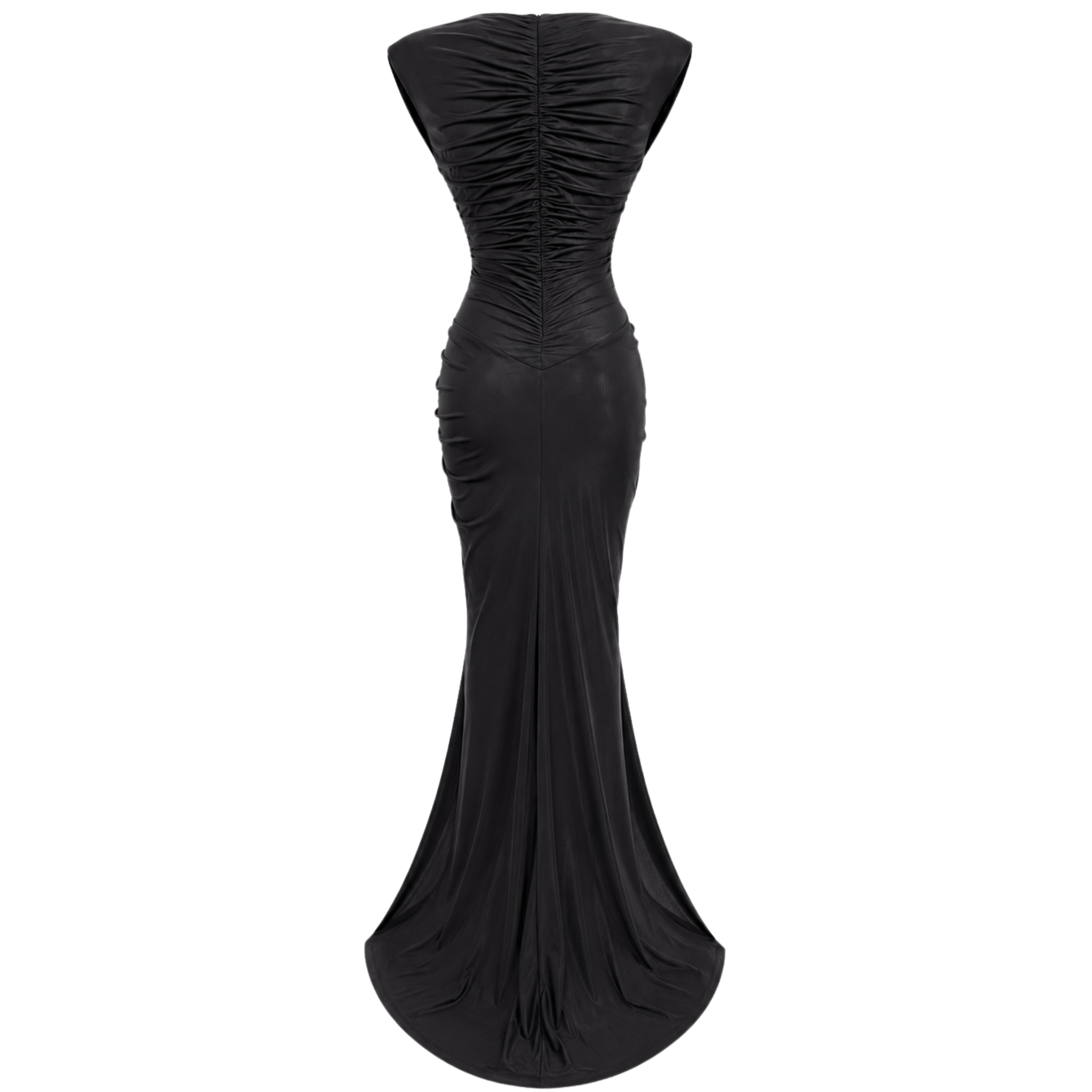 SLIT DETAIL PADDED SHOULDERS EVENING DRESS BLACK