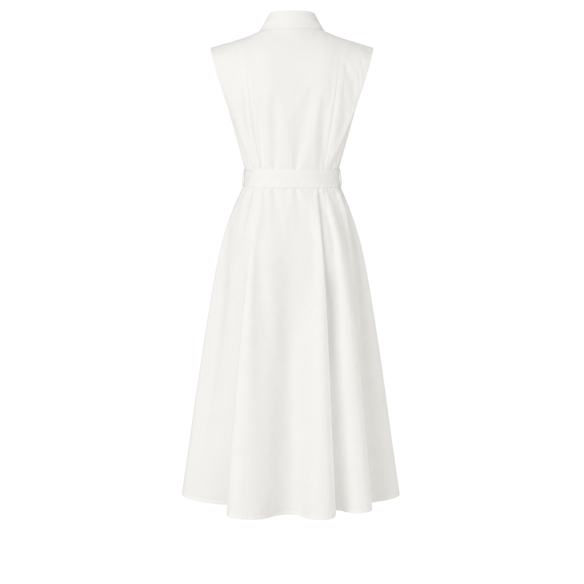 BUTTON DETAIL BELTED WAIST COTTON DRESS ECRU