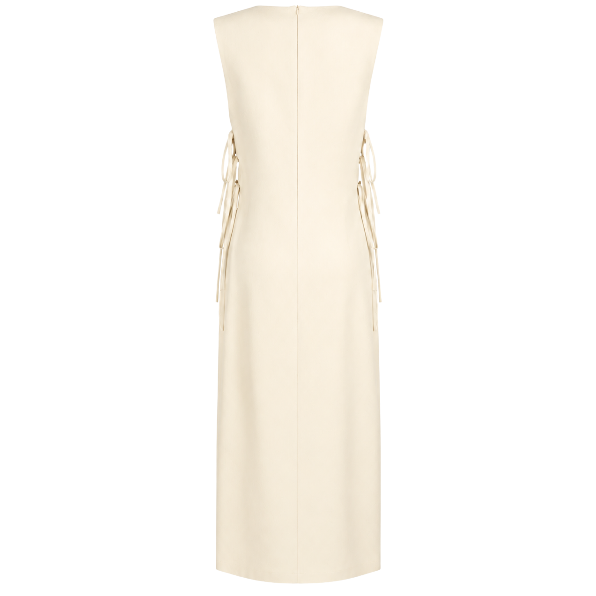 DOUBLE SLIT SIDES KNOT DETAIL LINEN DRESS VANILLA