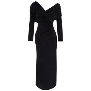 LOW SHOULDER DRAPE DETAIL MAXI DRESS