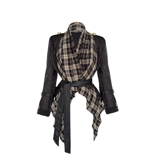 PLAID FABRIC MIX DESIGN JACKET BLACK