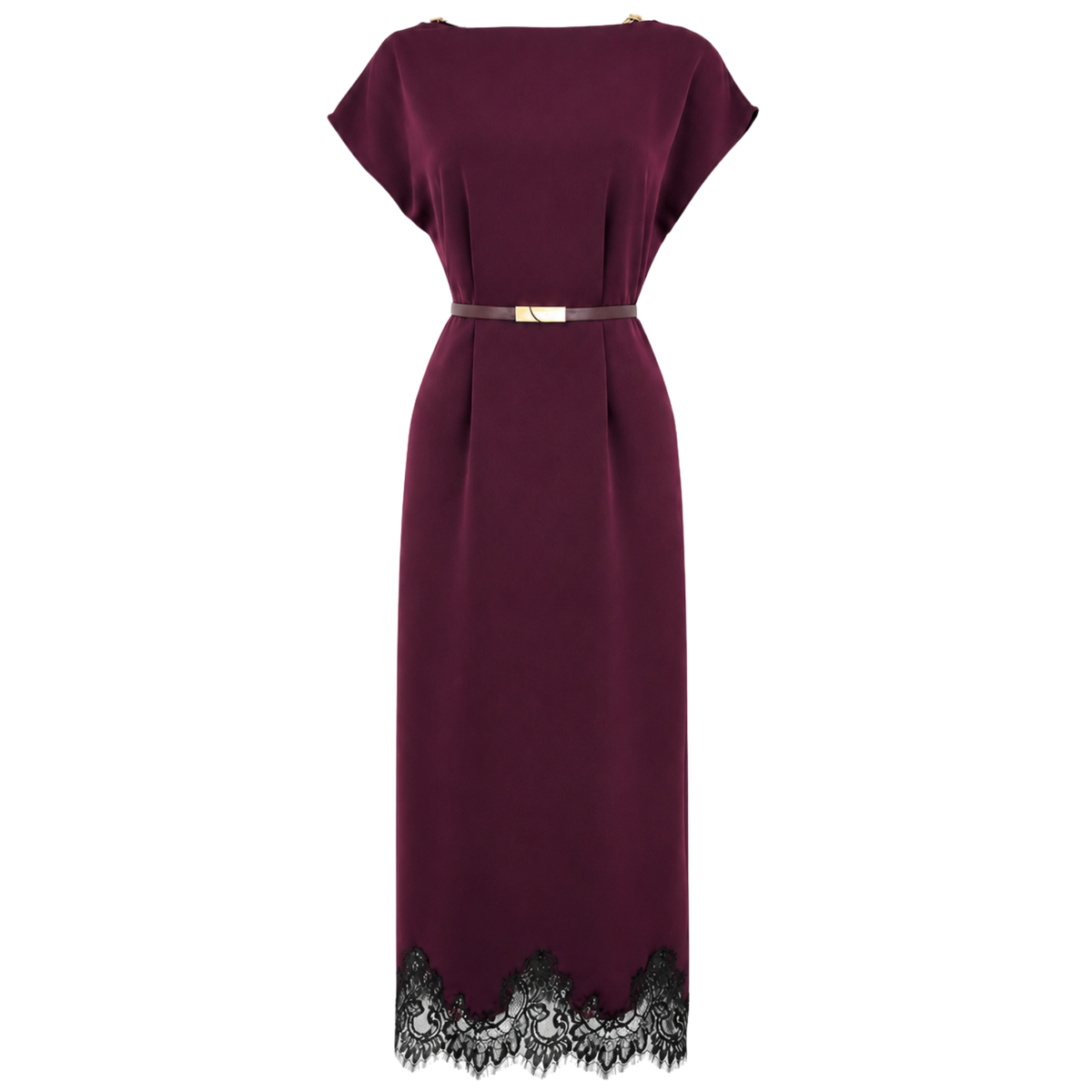 LACE SKIRT BELTED WAIST DRESS PLUM