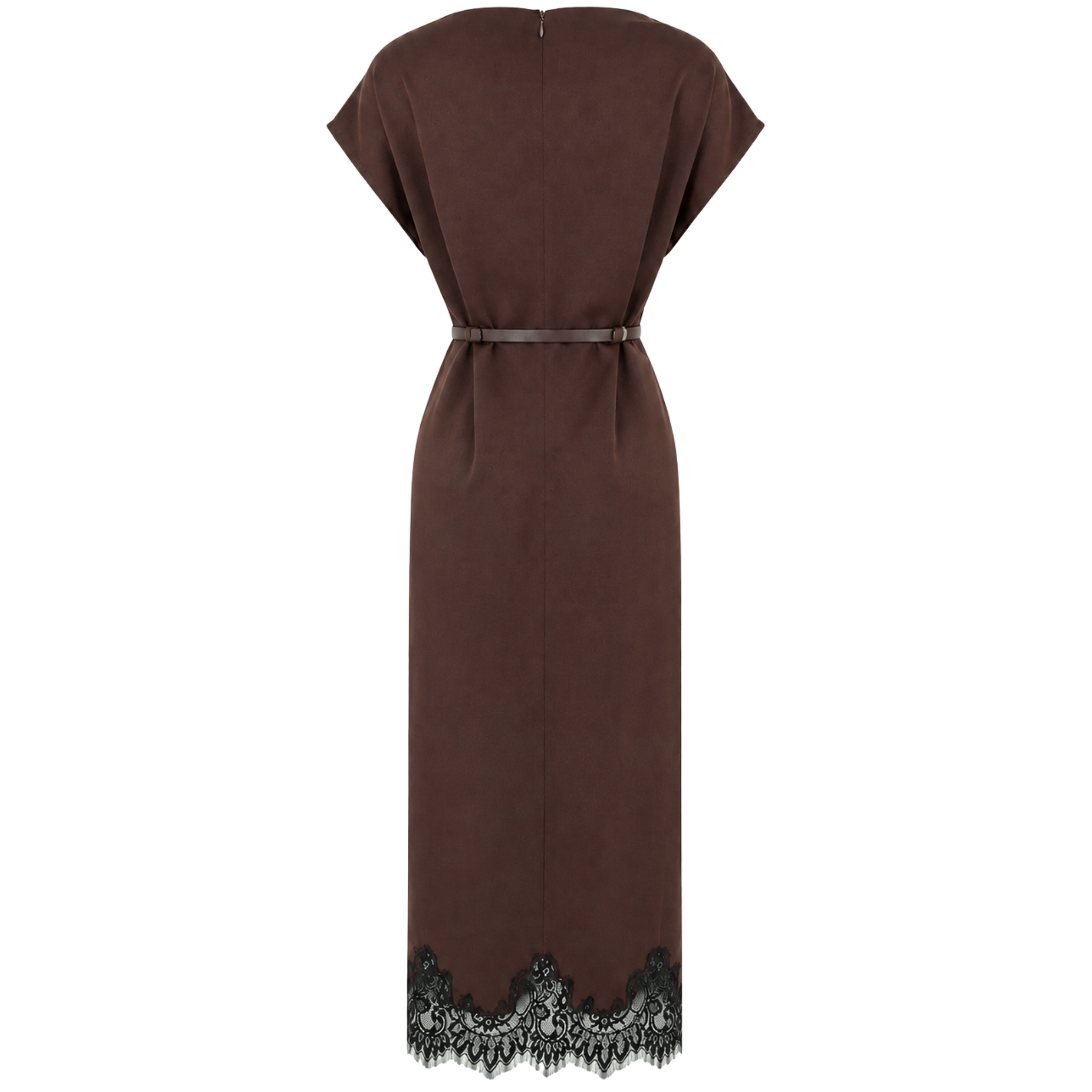 LACE SKIRT BELTED WAIST DRESS BROWN