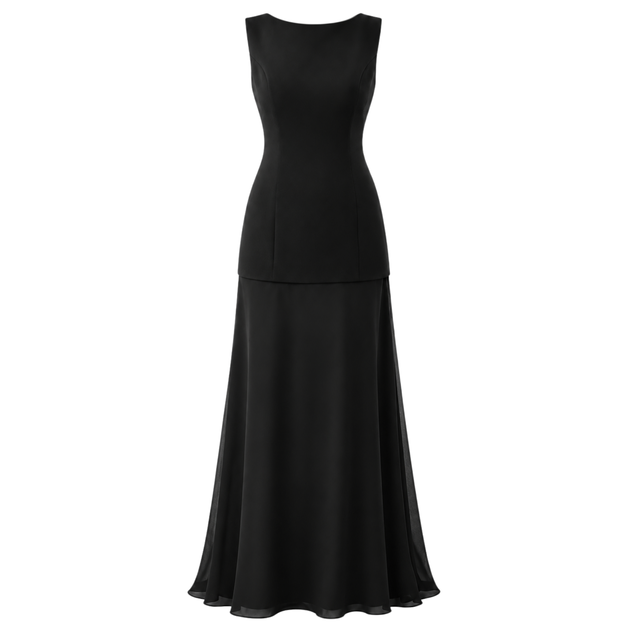 TULLE SKIRT DETAIL MAXI LENGTH DRESS BLACK