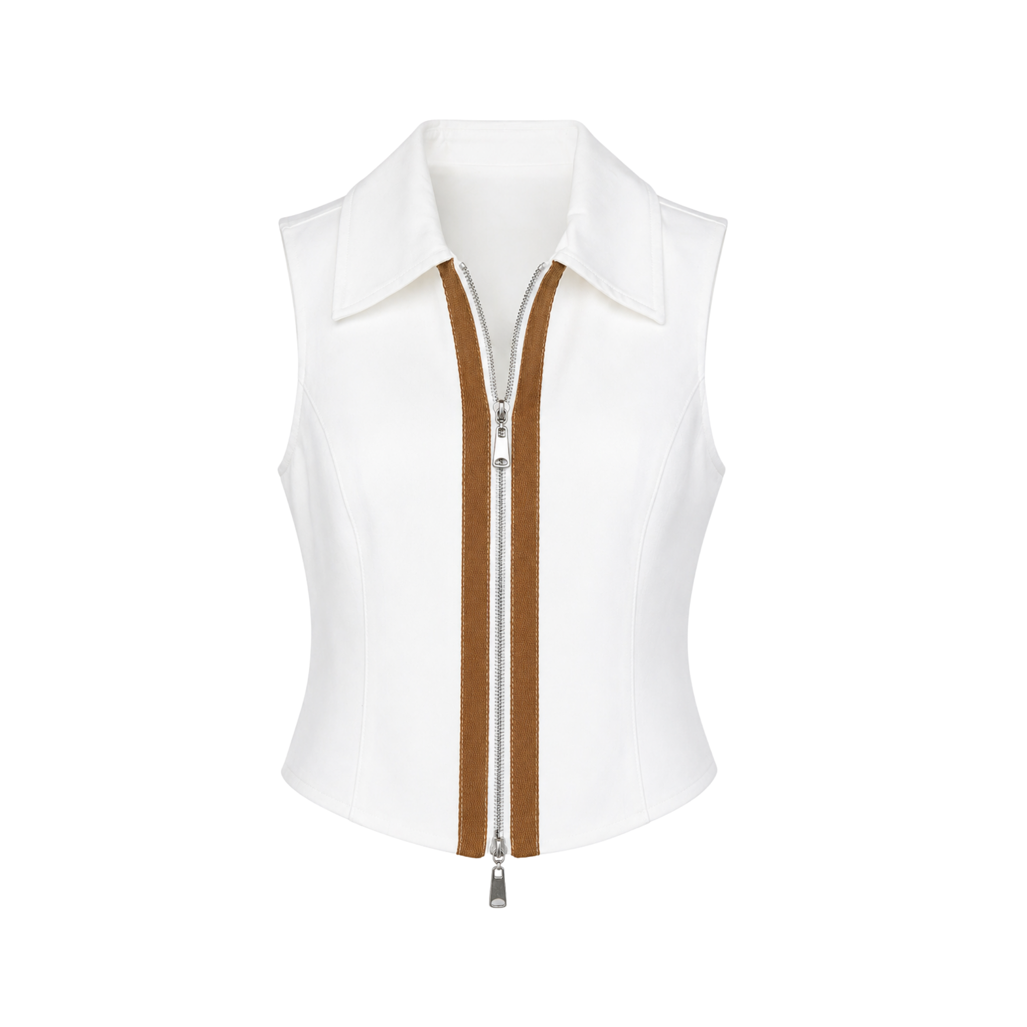 ZIP DETAIL COTTON VEST ECRU