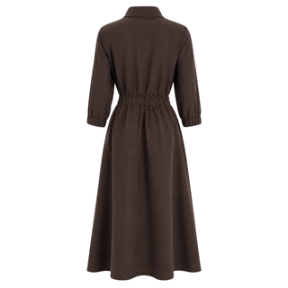 BELİ LASTİKLİ YAKASI FERMUAR DETAY TENCEL ELBİSE KAHVE