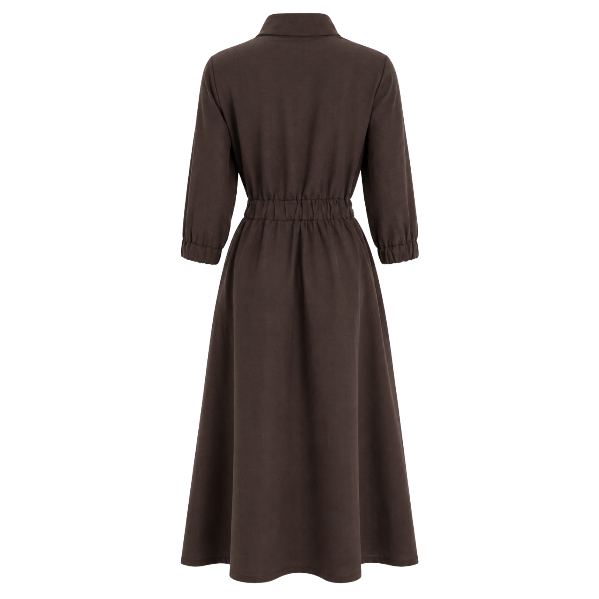 ELASTICATED WAIST ZIP COLLAR DETAIL TENCEL DRESS BROWN
