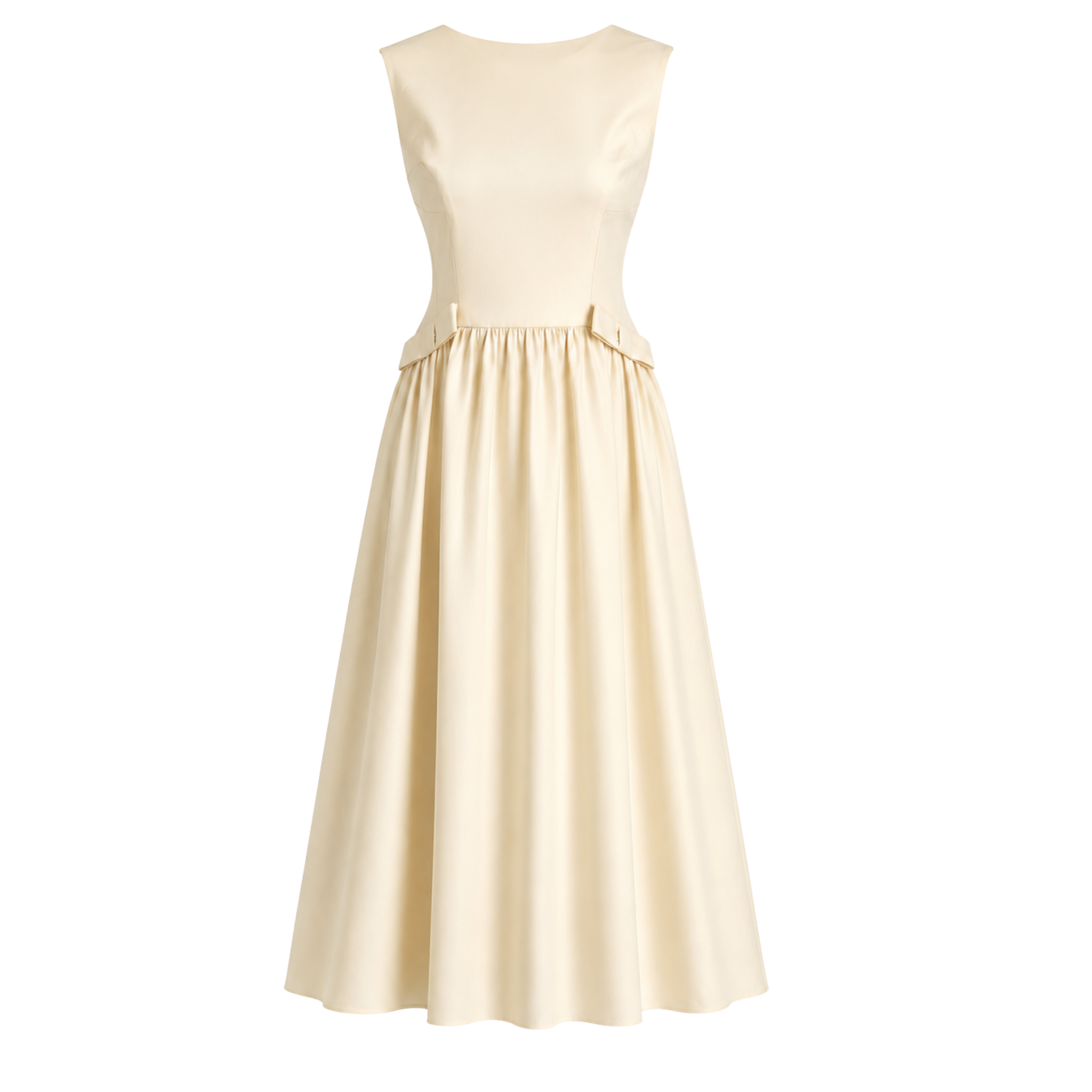 BOW DETAIL 100% COTTON MIDI LENGTH DRESS CREAM
