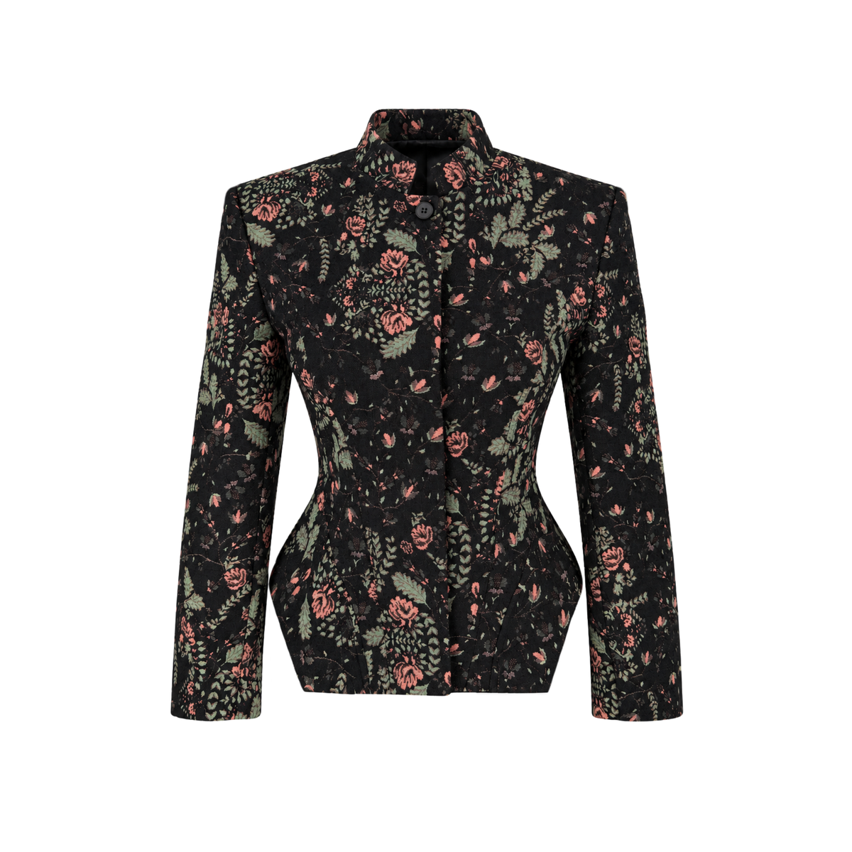 FLORAL PATTERN PEPLUM JACKET BLACK