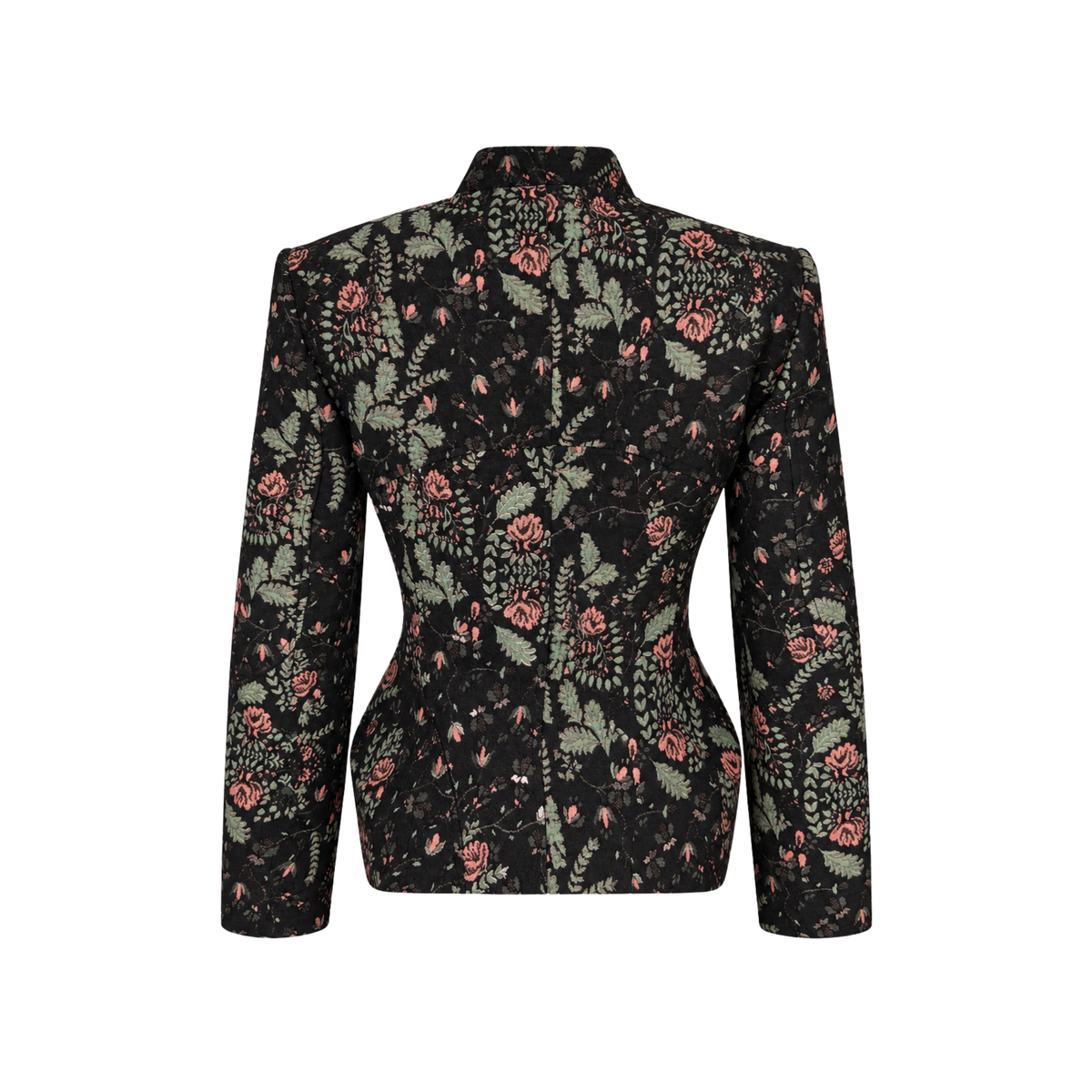 FLORAL PATTERN PEPLUM JACKET BLACK