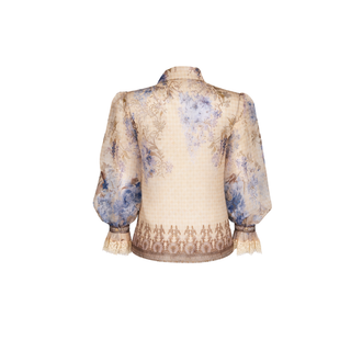 FLORAL DESEN DANTEL MİX BLUZ MAVİ