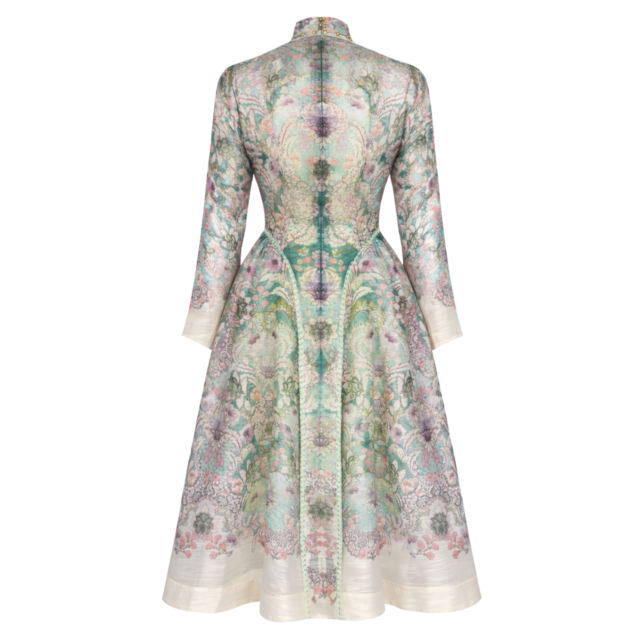 FLORAL DESEN YARI TRANSPARAN BEL VURGULU ELBİSE MİNT