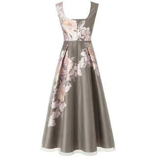 KARE YAKA FLORAL DESEN ELBİSE HAKİ