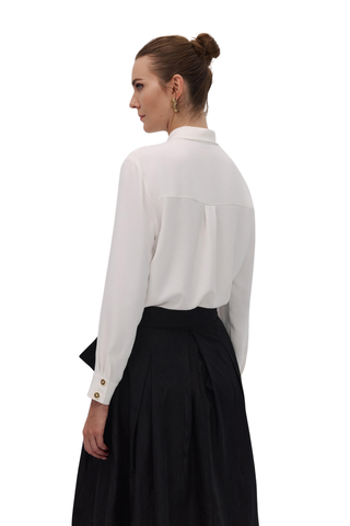 GOLD BUTTONED SCARF DETAIL SHIRT, ECRU