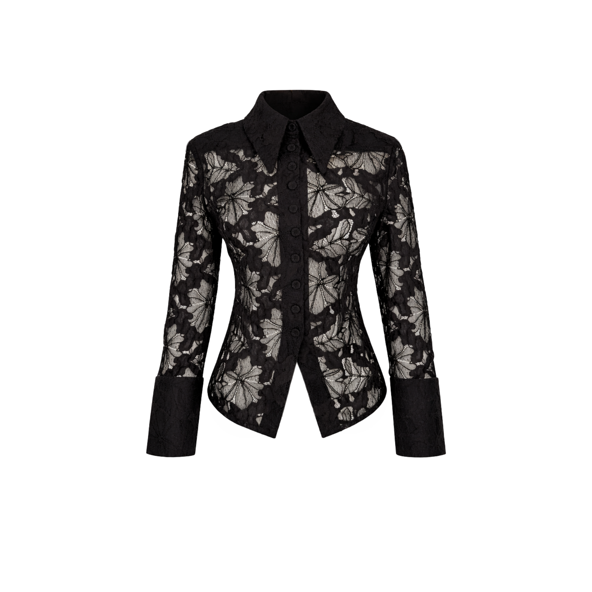 DETACHABLE SHOULDER PAD DETAIL WIDE CUFFED LACE SHIRT BLACK
