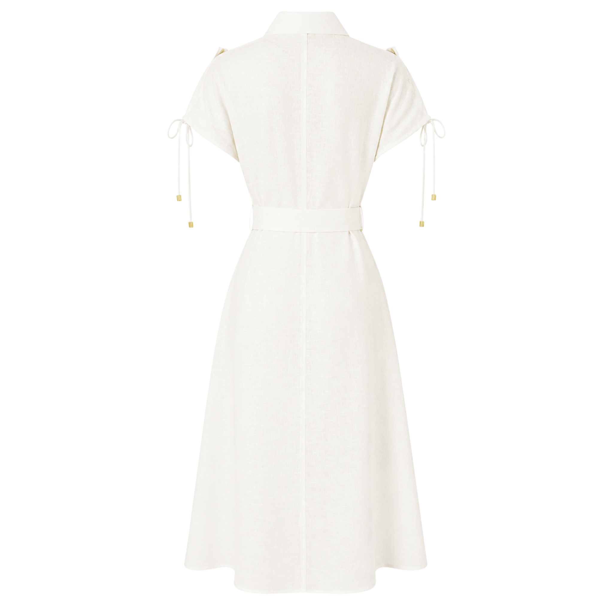 GOLD BUTTONS 100% LINEN DRESS ECRU