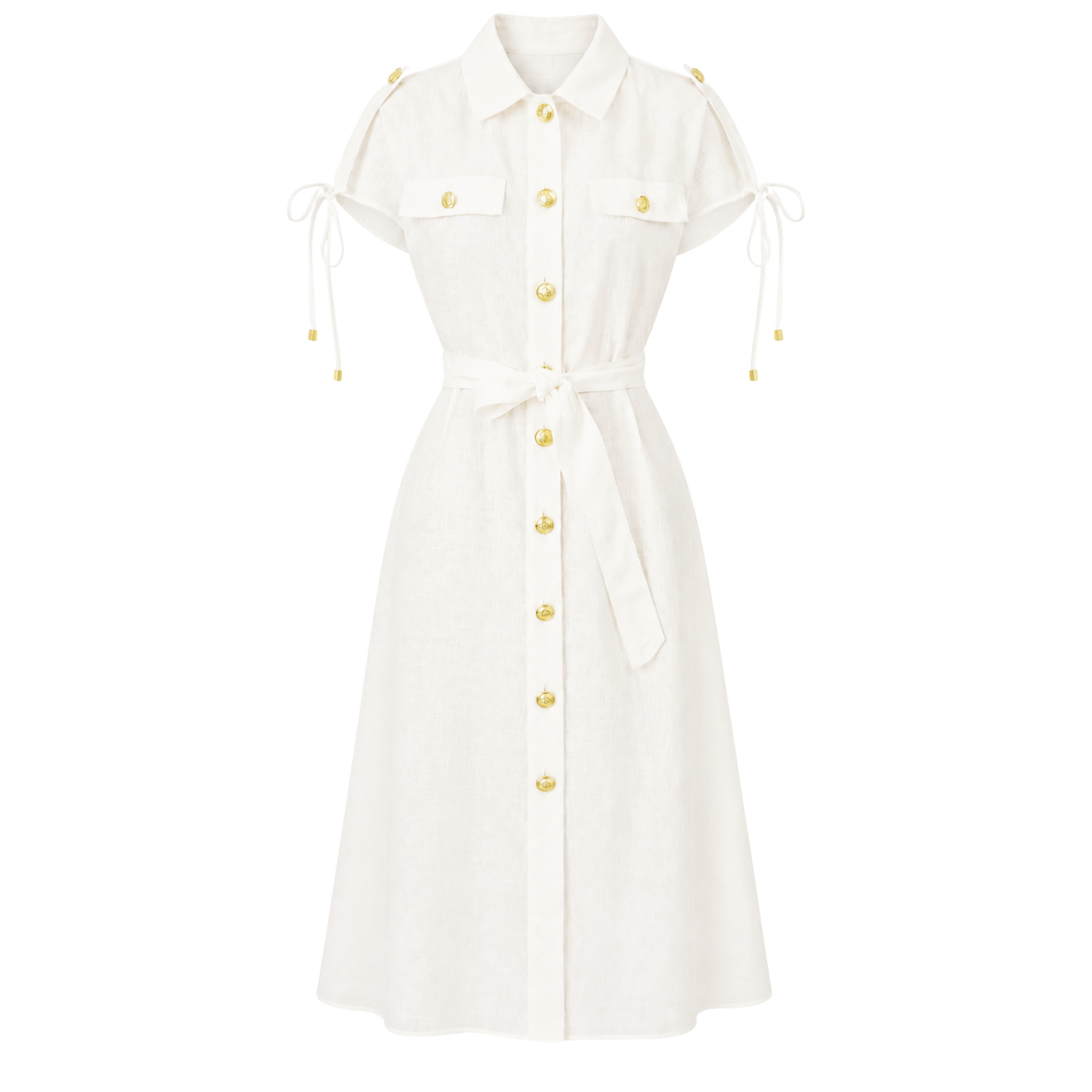 GOLD BUTTONS 100% LINEN DRESS ECRU