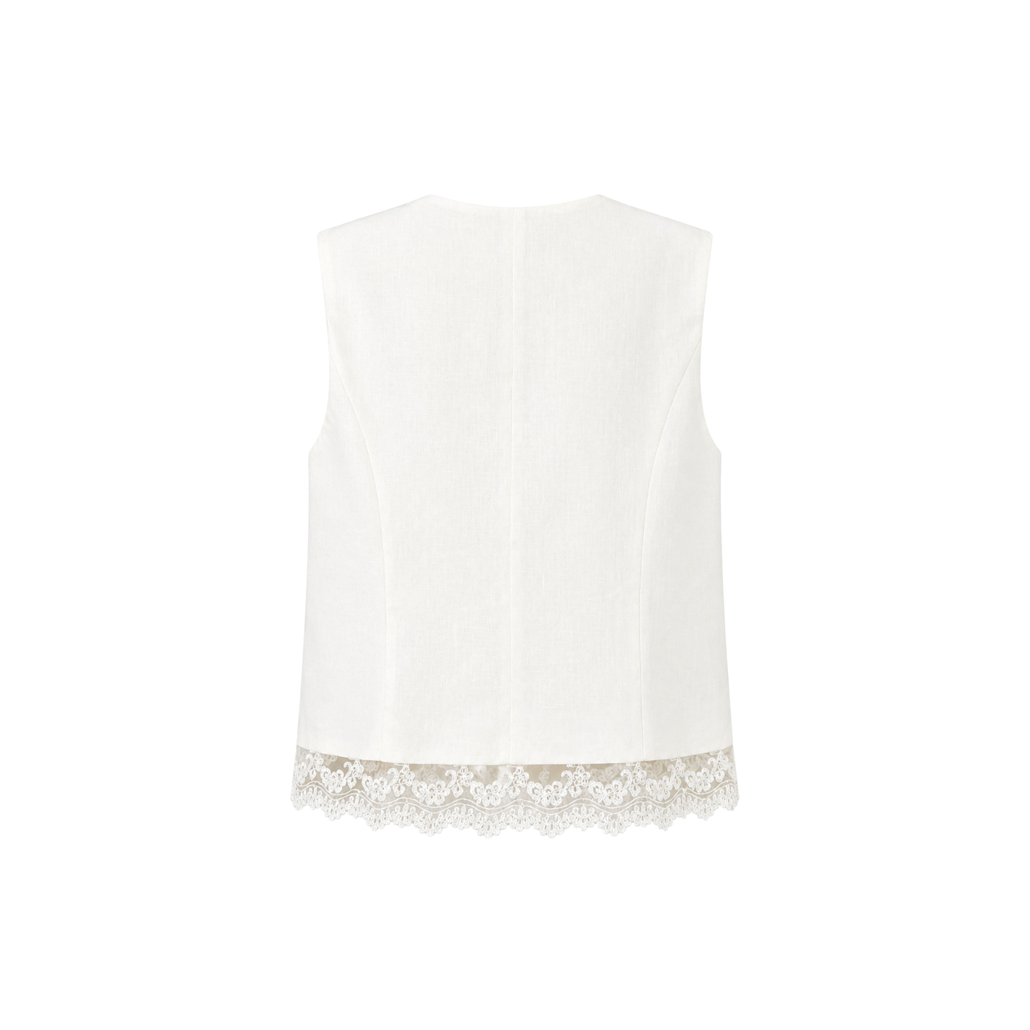 GUIPURE DETAIL 100% LINEN VEST AND TROUSERS SET ECRU