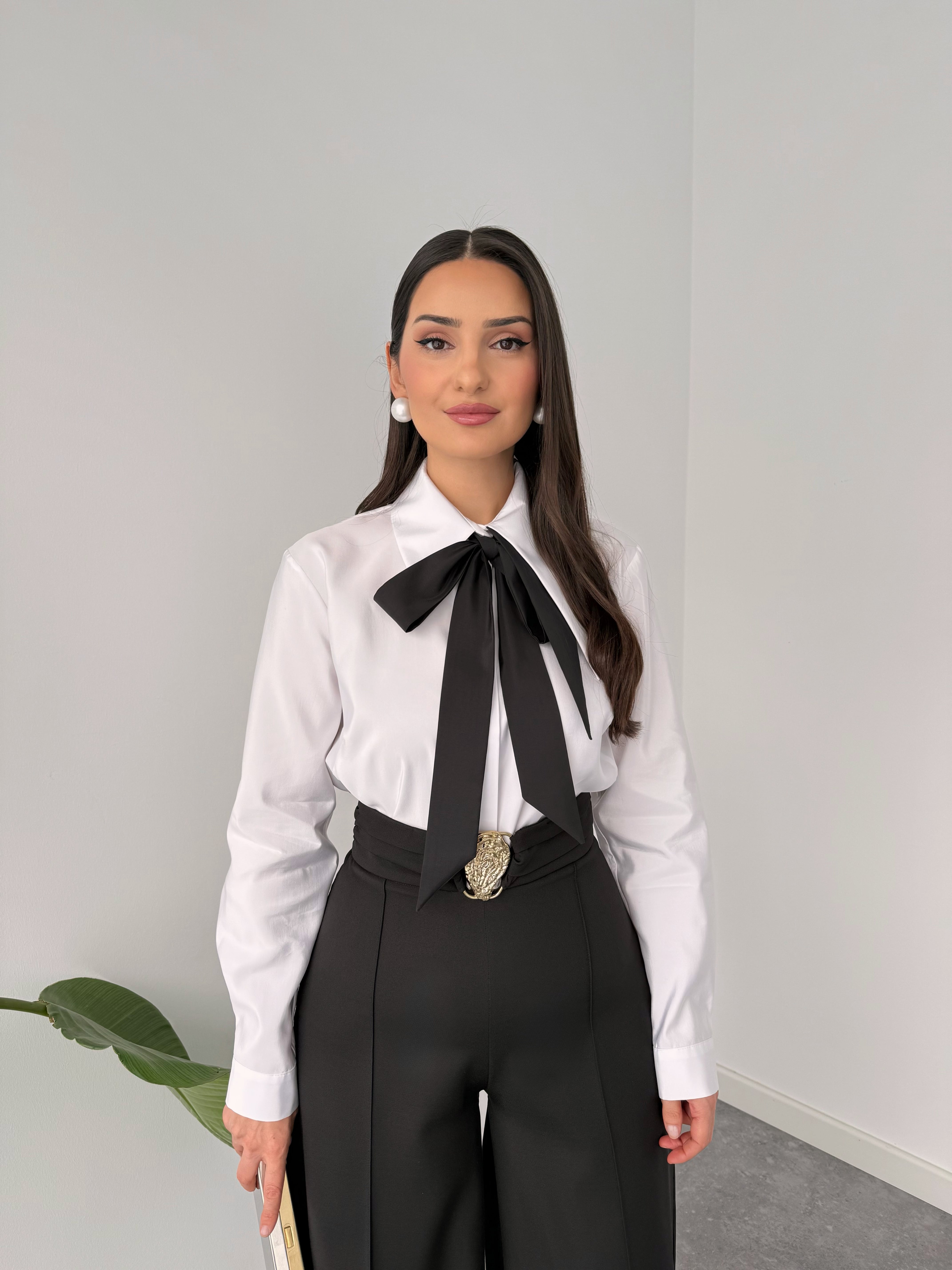 CONTRAST SCARF DETAILED DESIGN SHIRT WHITE