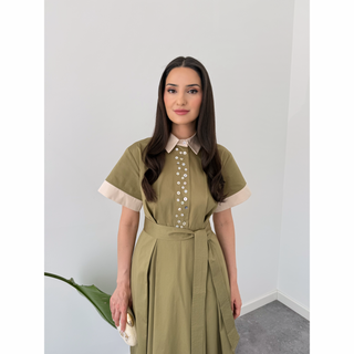 DÜĞME DETAYLI %100 COTTON GÖMLEK ELBİSE