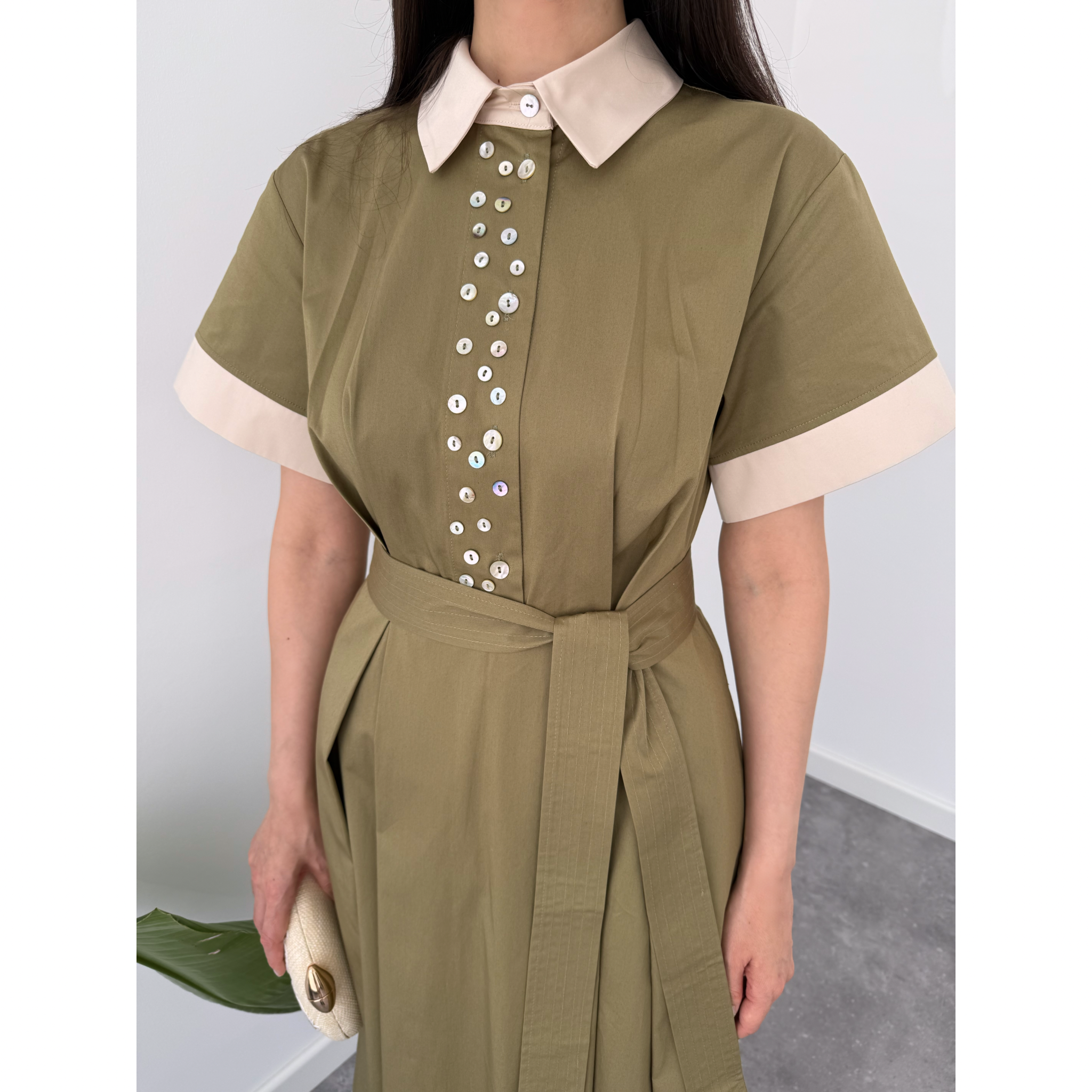 BUTTON-DETAILED 100% COTTON SHIRT DRESS