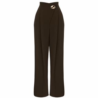 WIDE-LEG WAISTBAND DOUBLE-BREASTED TROUSERS, BROWN.