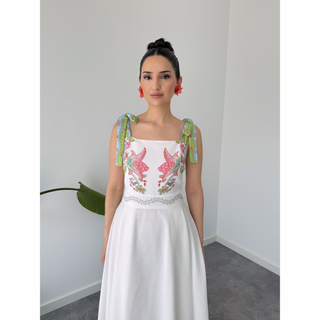 FLORA OMUZLARI BAĞLAMALI MAKSİ ELBİSE