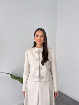 KAI EMBROIDERY DETAIL SHORT JACKET STONE