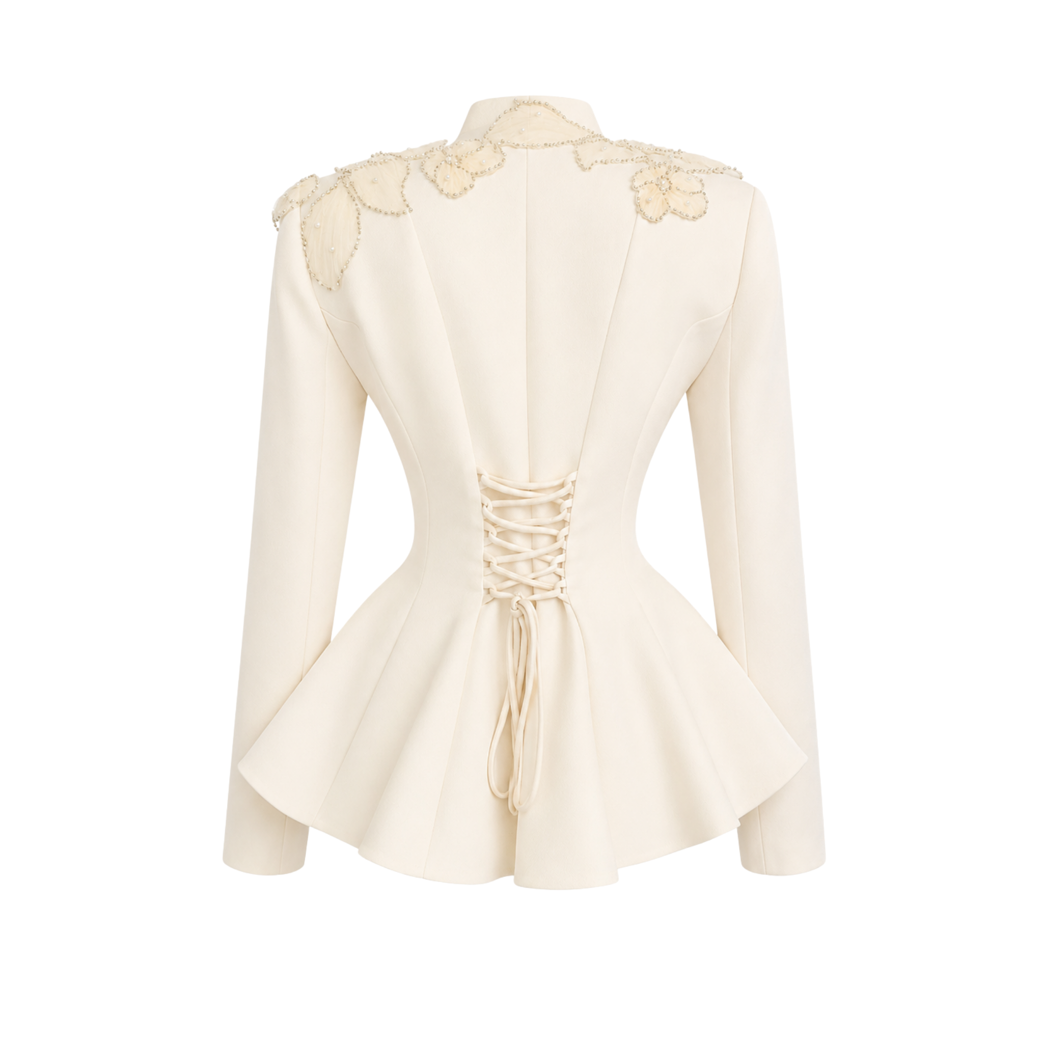 EMBROIDERY DETAIL PENCIL SKIRT AND JACKET SET ECRU