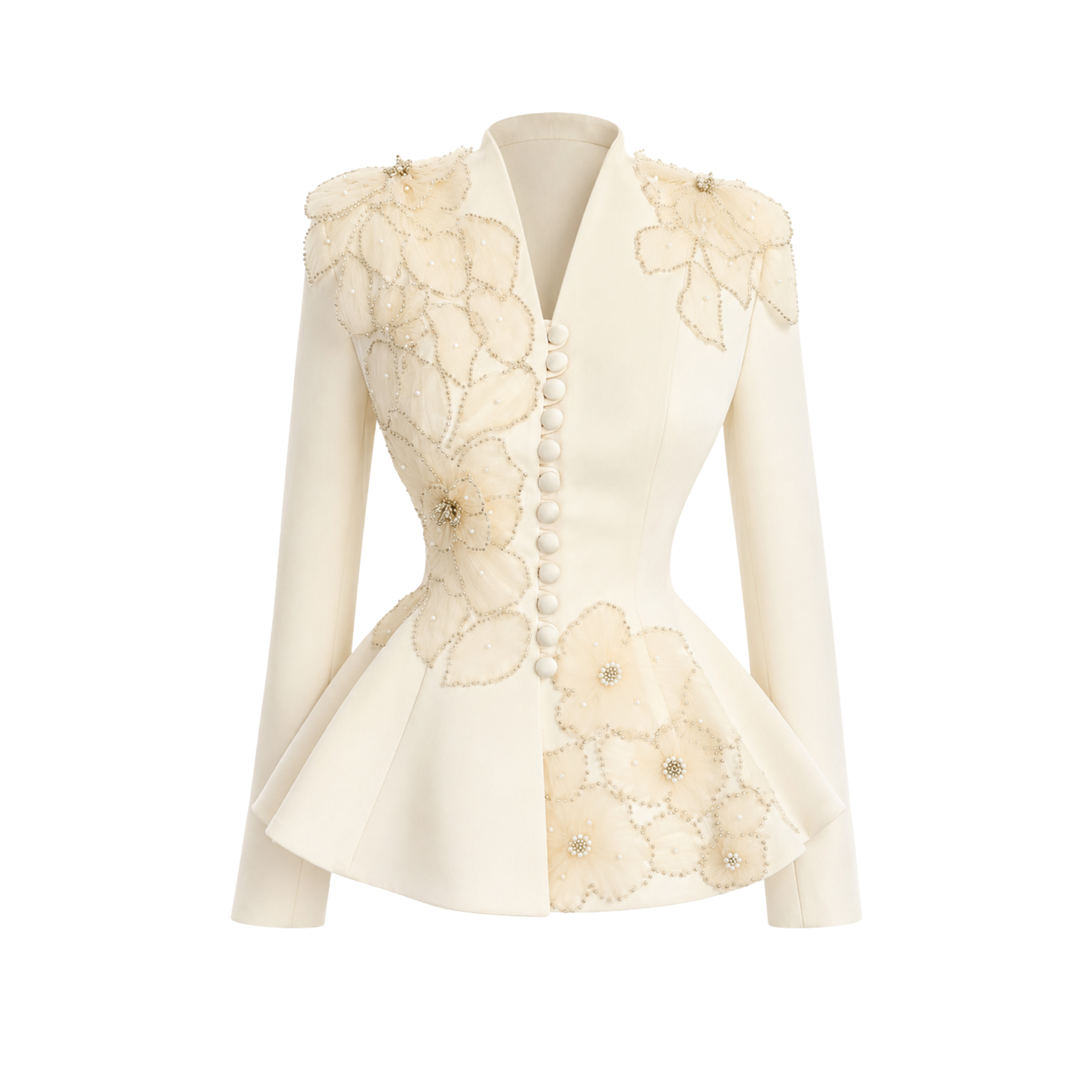 EMBROIDERY DETAIL PENCIL SKIRT AND JACKET SET ECRU