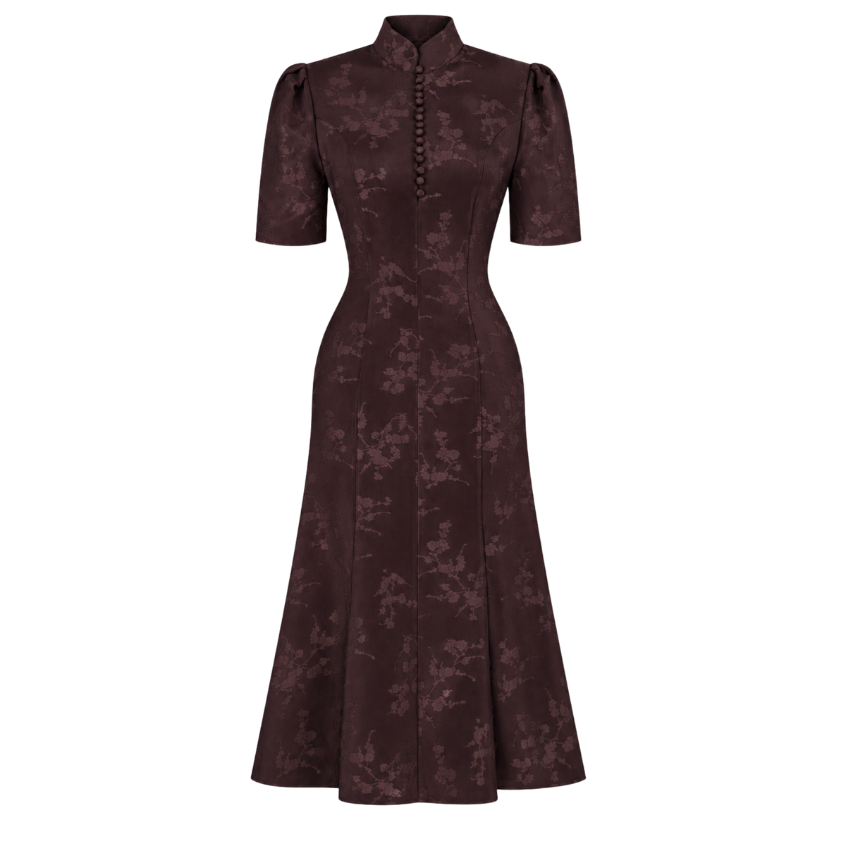 BUTTON DETAIL JACQUARD DRESS BROWN