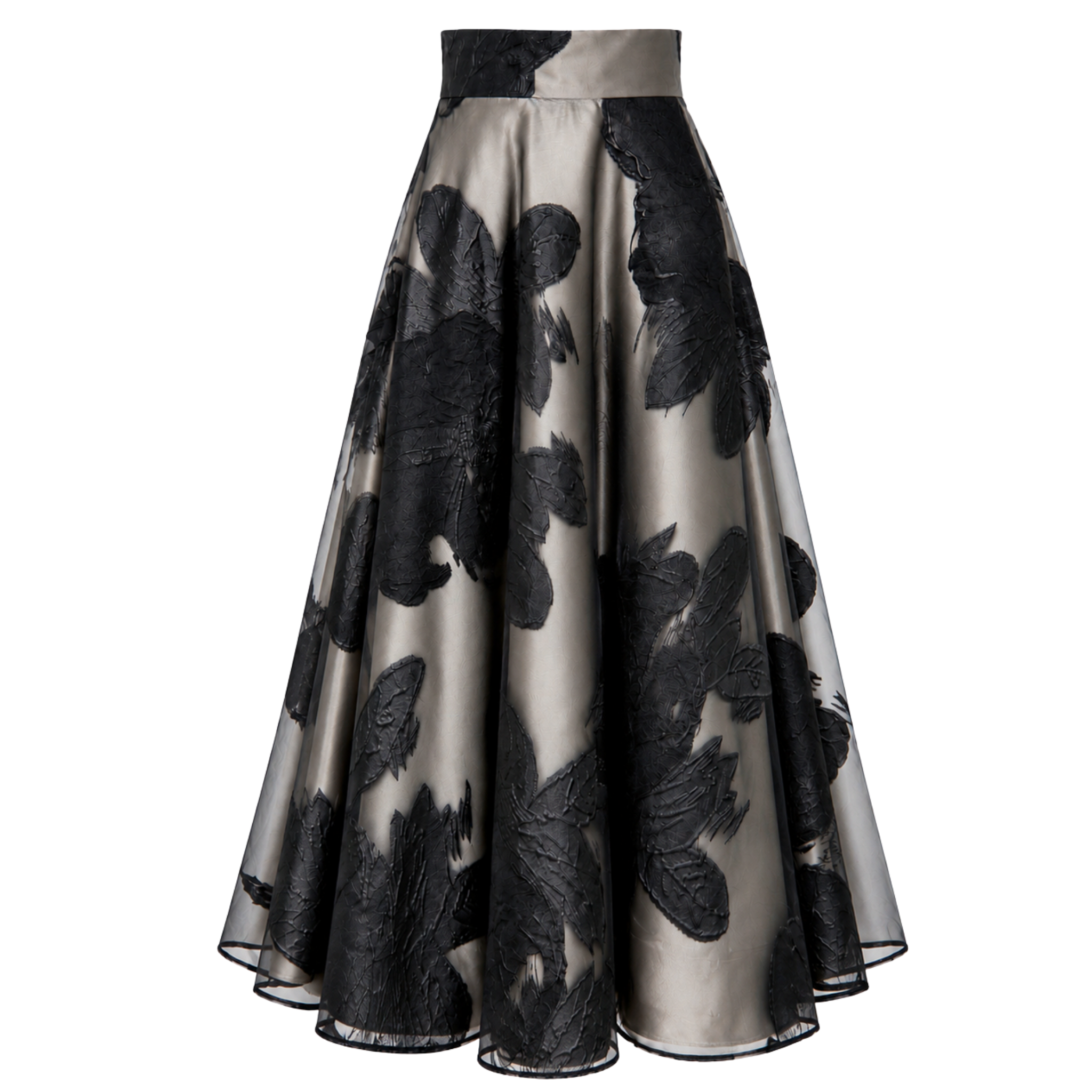 FLORAL DESEN JAKARLI KLOŞ ETEK GRİ