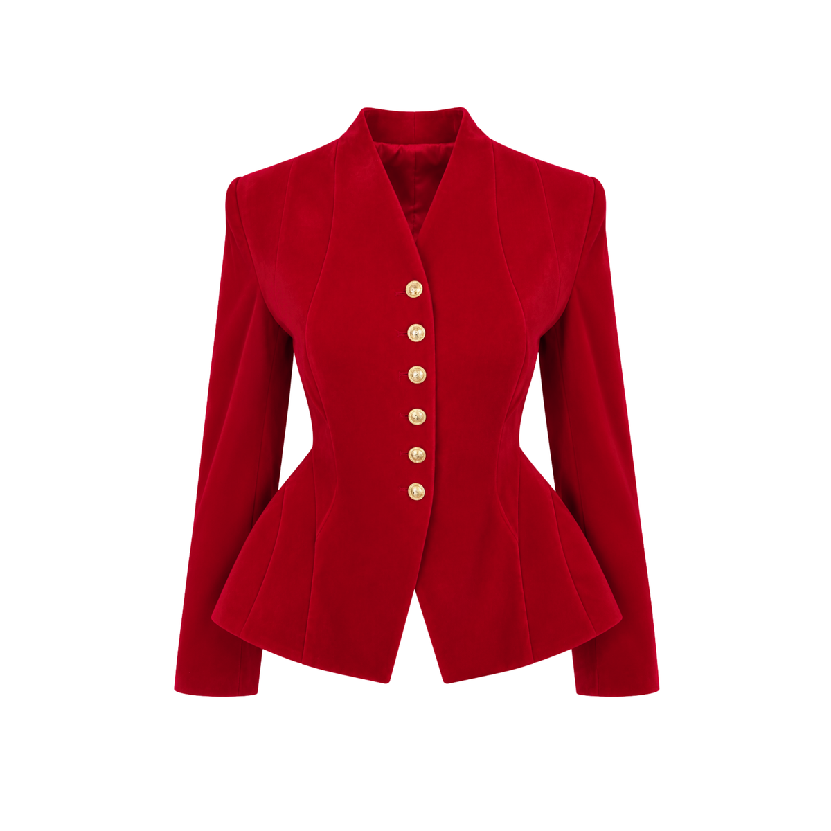 GOLD DÜĞMELİ KADİFE PEPLUM CEKET KIRMIZI