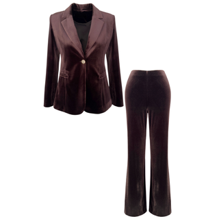 GOLD BUTTONED VELVET SET, COFFEE