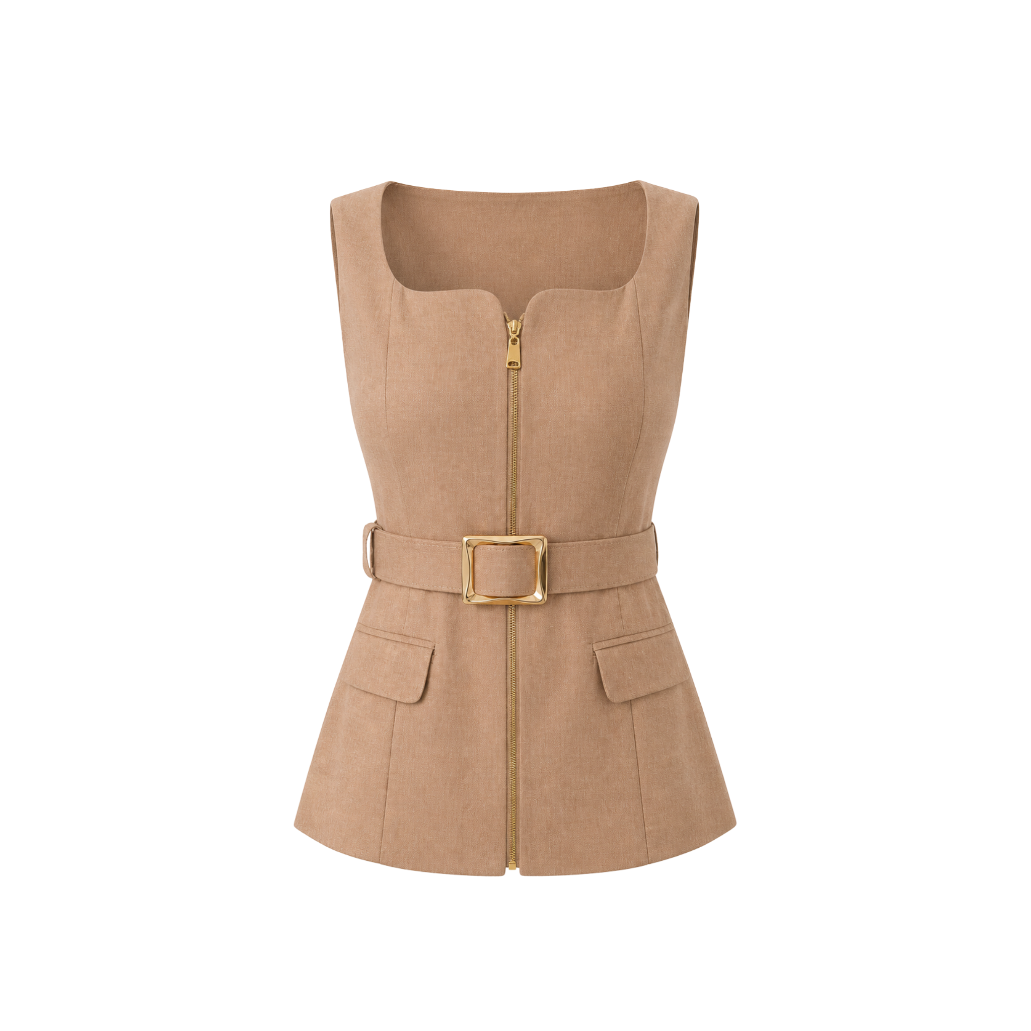 HEART COLLAR ZIP DETAIL SET CAMEL
