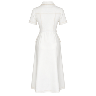 CEP DETAY KEMERLİ COTTON ELBİSE EKRU